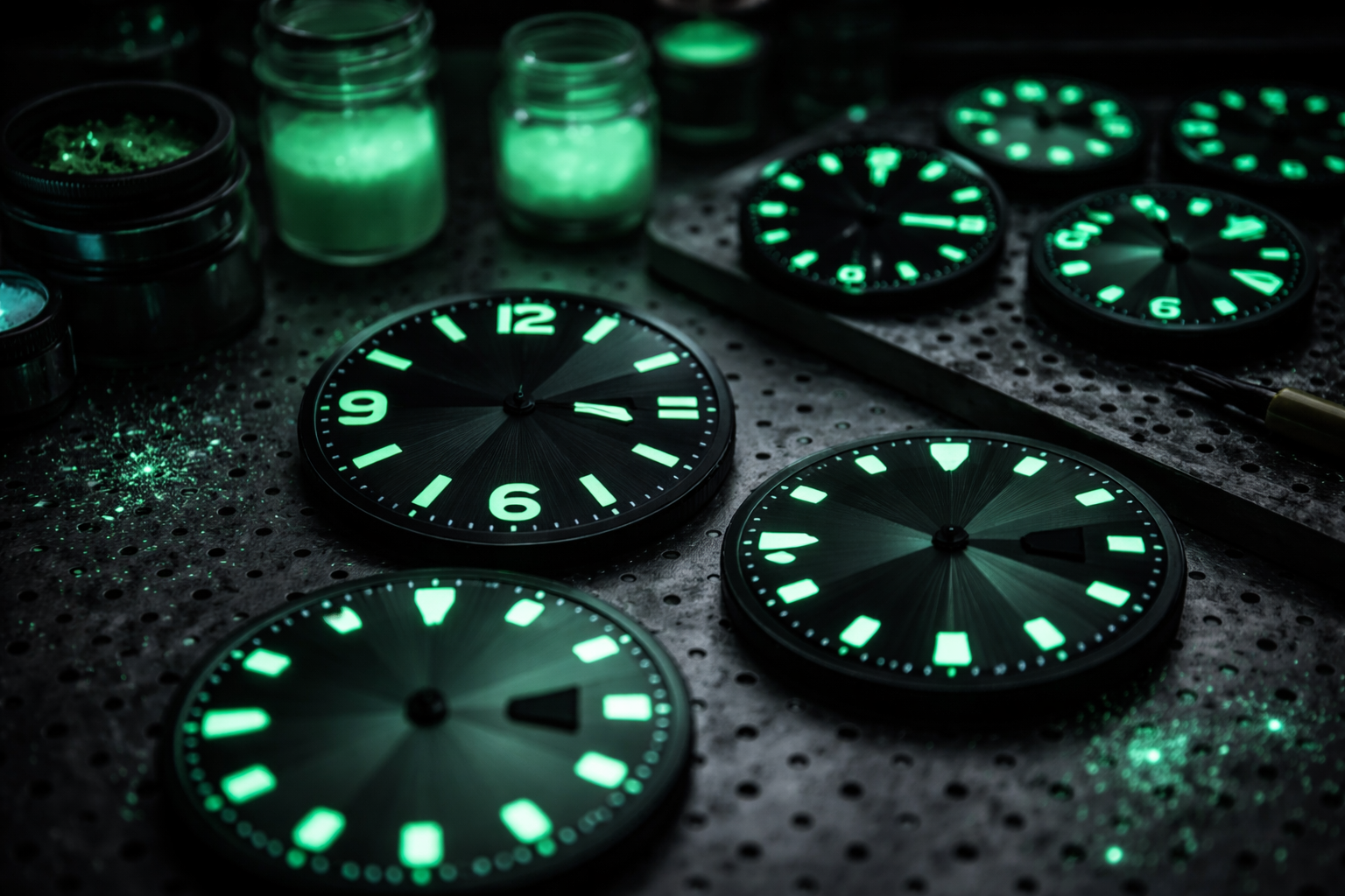 Luminous watch dial glow effect